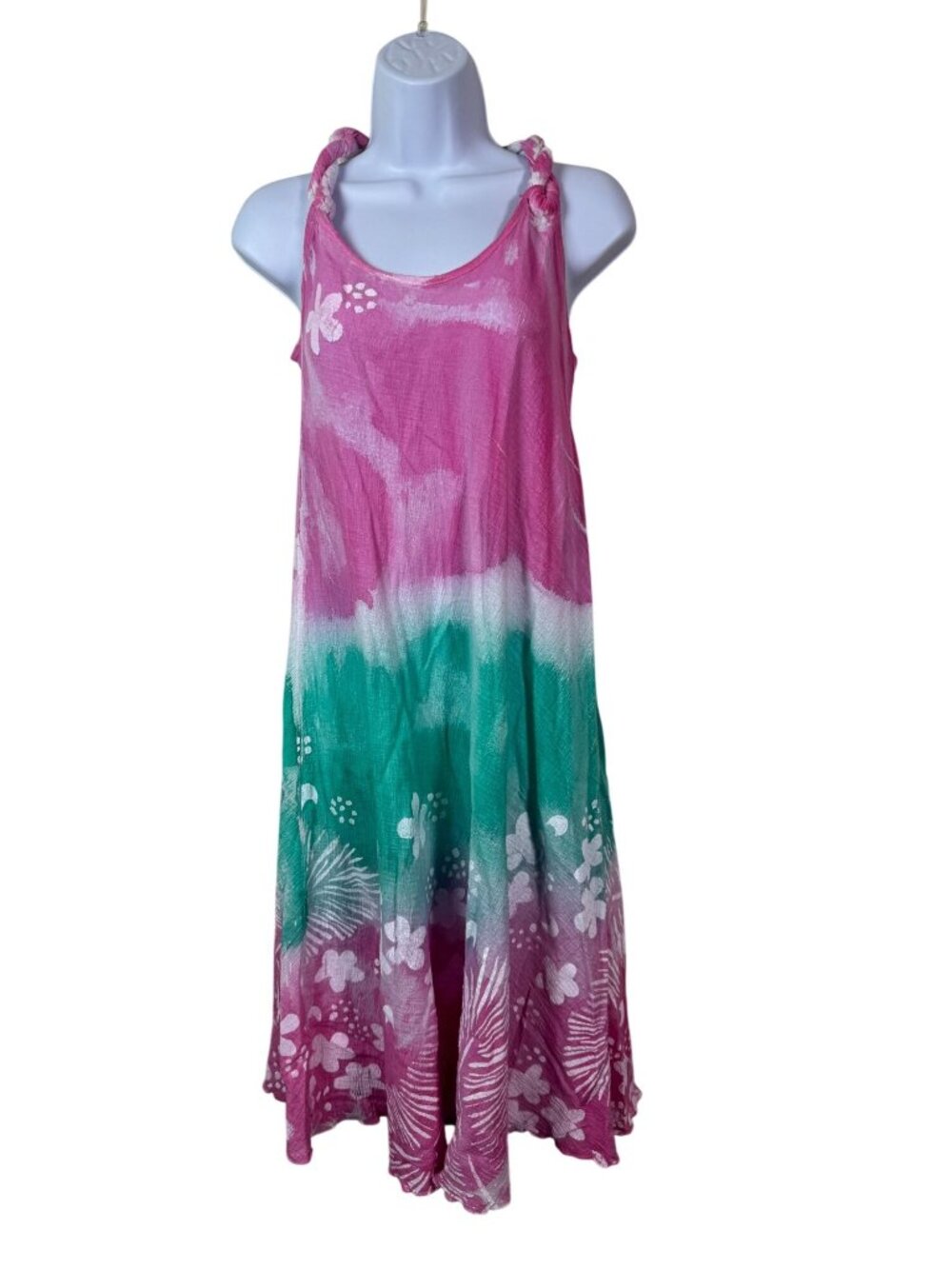 Crazy Fish Women Pink Green Floral Tie-Dye Sleeveless Midi Dress resort wear